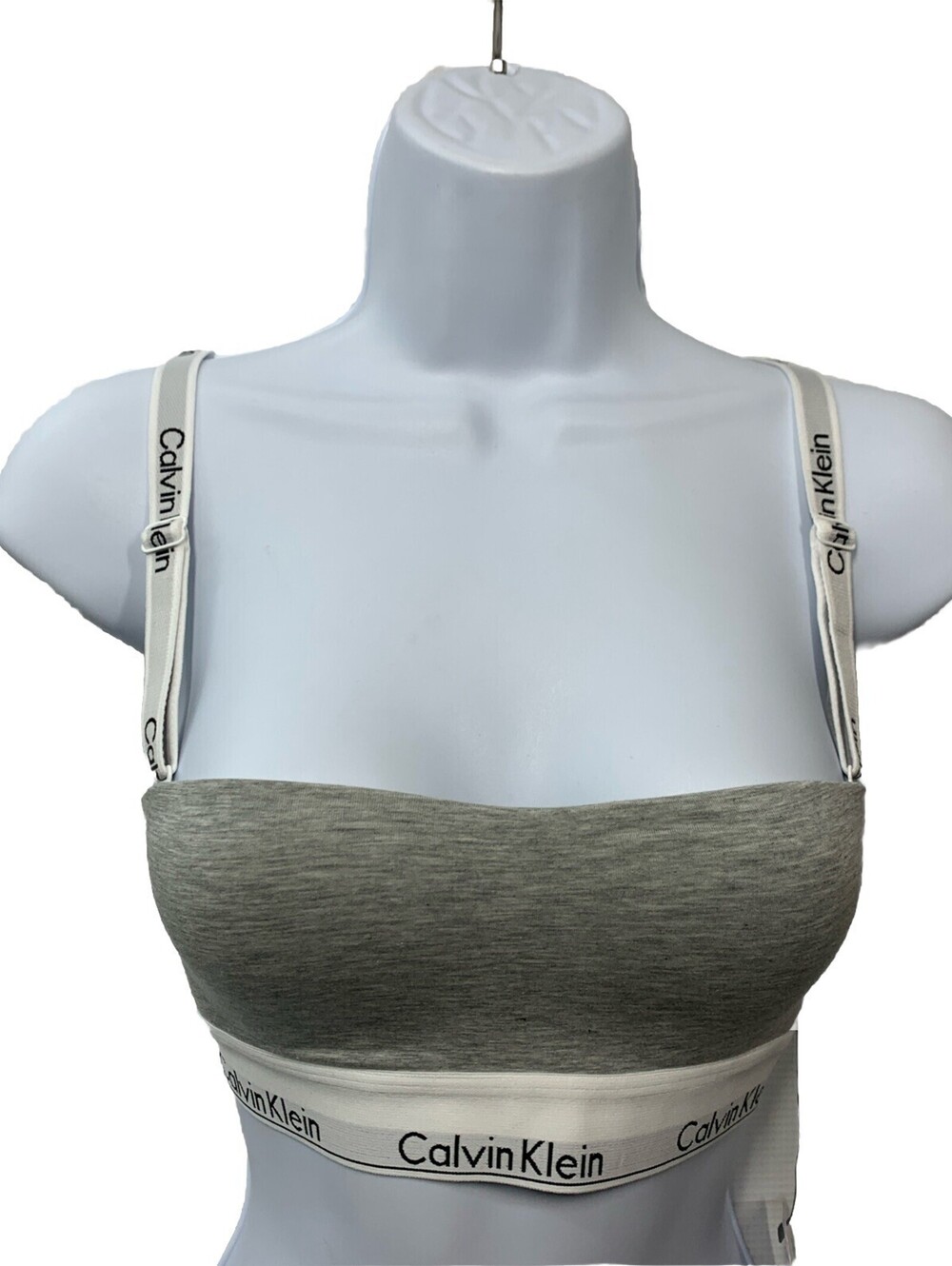Calvin Klein Lightly Lined Bandeau Bra Gray Padded Smooth Soft Strapless Size S